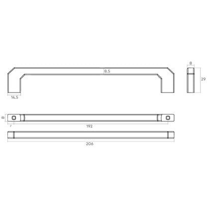H&H QUINN PULL HANDLE 192HC 206x29x8 MBK - GQUIP192MBL