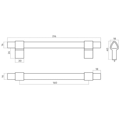 H&H ASPEN PULL HANDLE 160HC 216x18x40 MBK - GASP160MBL