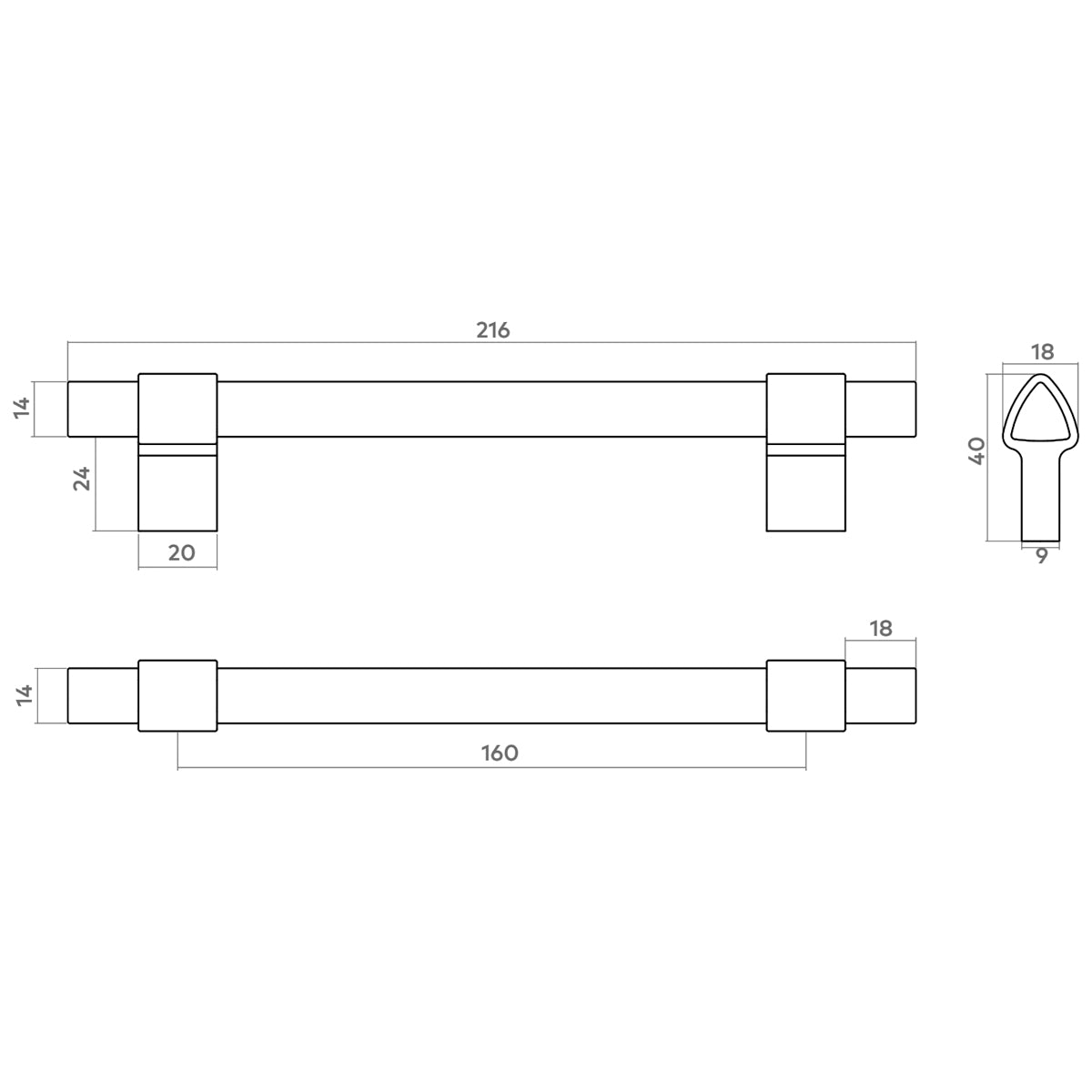 H&H ASPEN PULL HANDLE 160HC 216x18x40 BNP - GASP160BN
