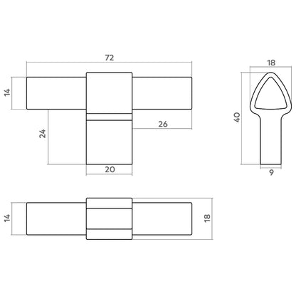 H&H ASPEN T BAR KNOB 72x18x40 MBK - GASK072MBL