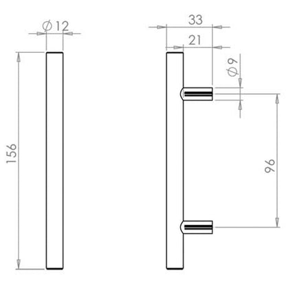T BAR CABINET HANDLE 096HC D12x156x33 PSS