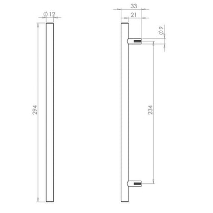 T BAR CABINET HANDLE 234HC D12x294x33 PSS