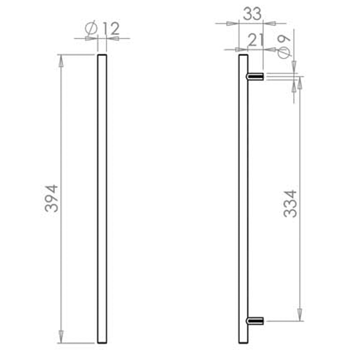 T BAR CABINET HANDLE 334HC D12x394x33 PSS