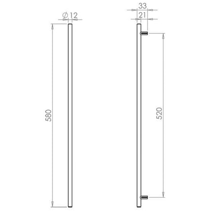 T BAR CABINET HANDLE 520HC D12x580x33 PSS