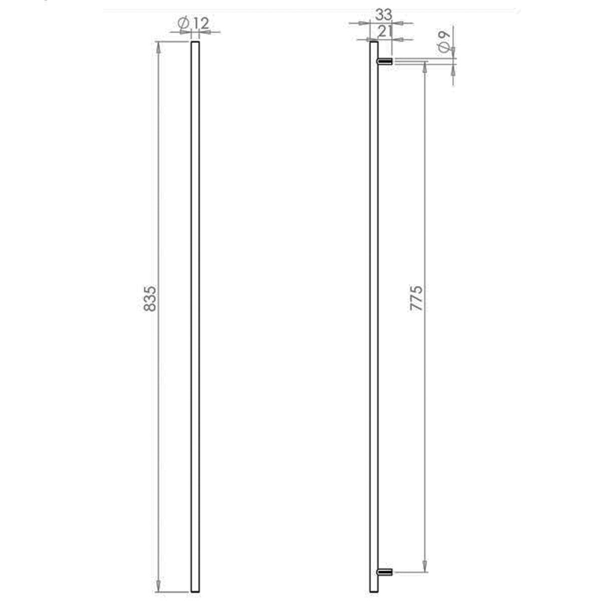 T BAR CABINET HANDLE 775HC D12x835x33 PSS