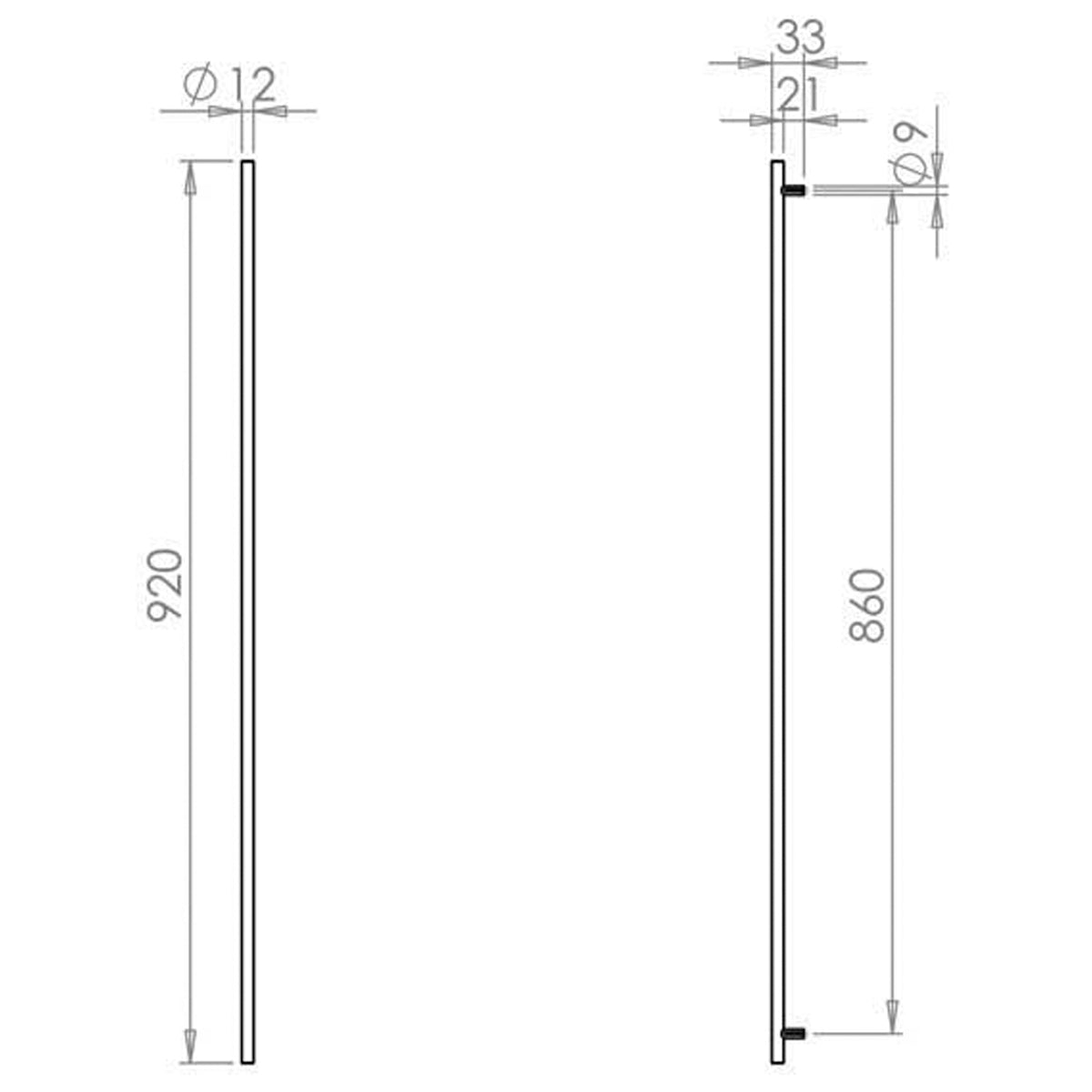 T BAR CABINET HANDLE 860HC D12x920x33 PSS