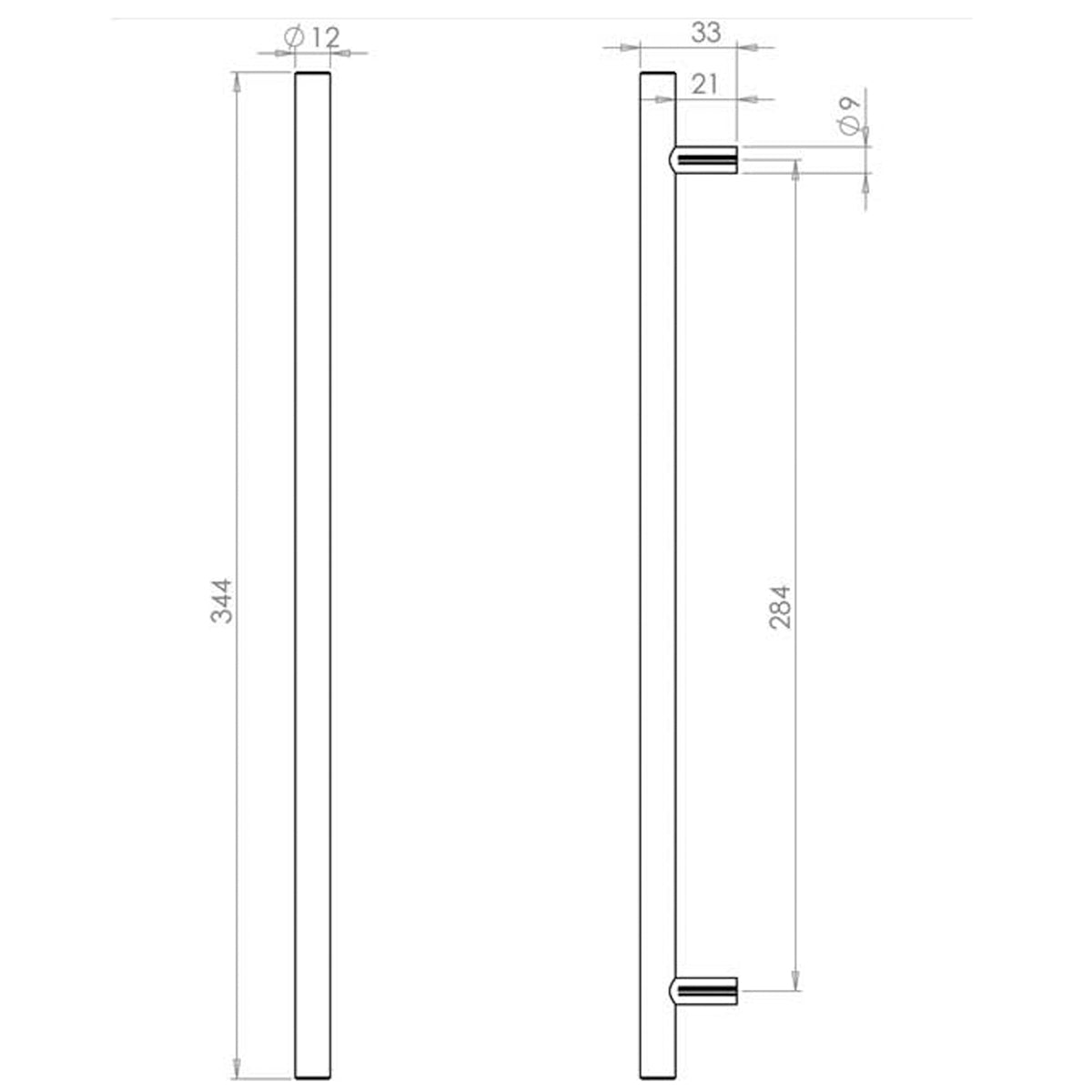 T BAR CABINET HANDLE 284HC D12x344x33 SSS