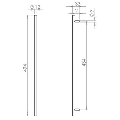 T BAR CABINET HANDLE 434HC D12x494x33 SSS