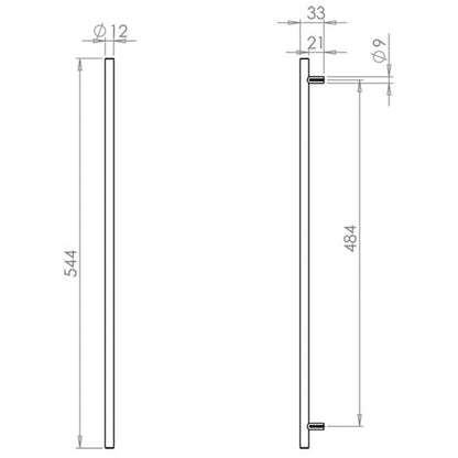 T BAR CABINET HANDLE 484HC D12x544x33 SSS