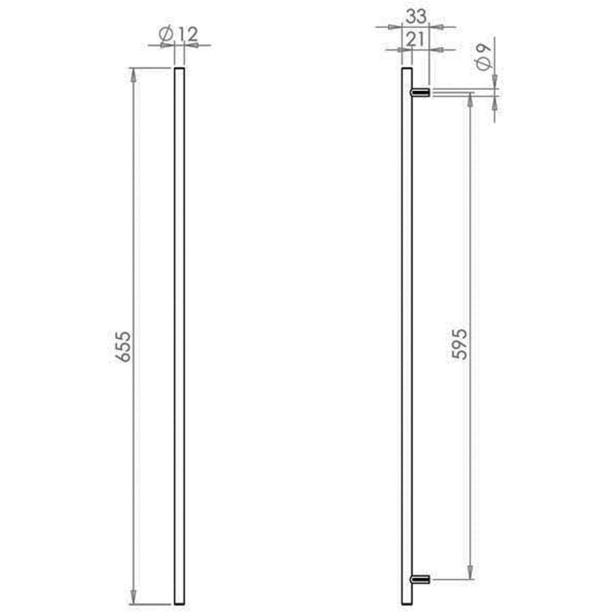 T BAR CABINET HANDLE 595HC D12x655x33 SSS