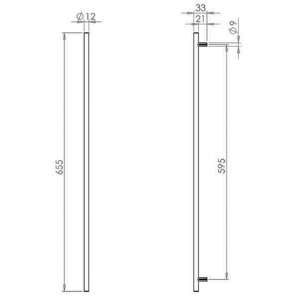 T BAR CABINET HANDLE 595HC D12x655x33 SSS