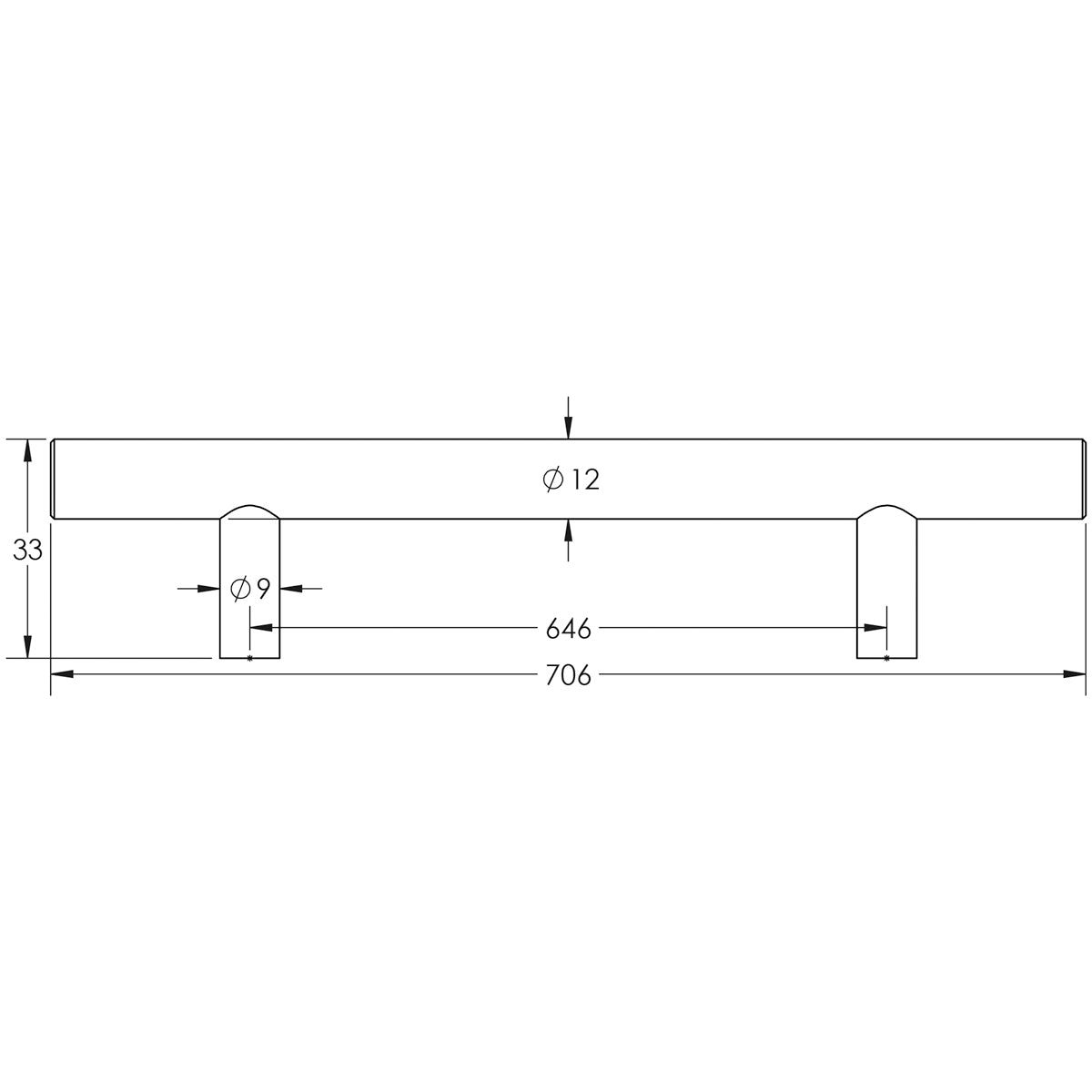 T BAR CABINET HANDLE 646HC D12x706x33 SSS