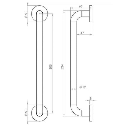 PULL HANDLE+ROSE 305HC D19x324x66 SAA J1057