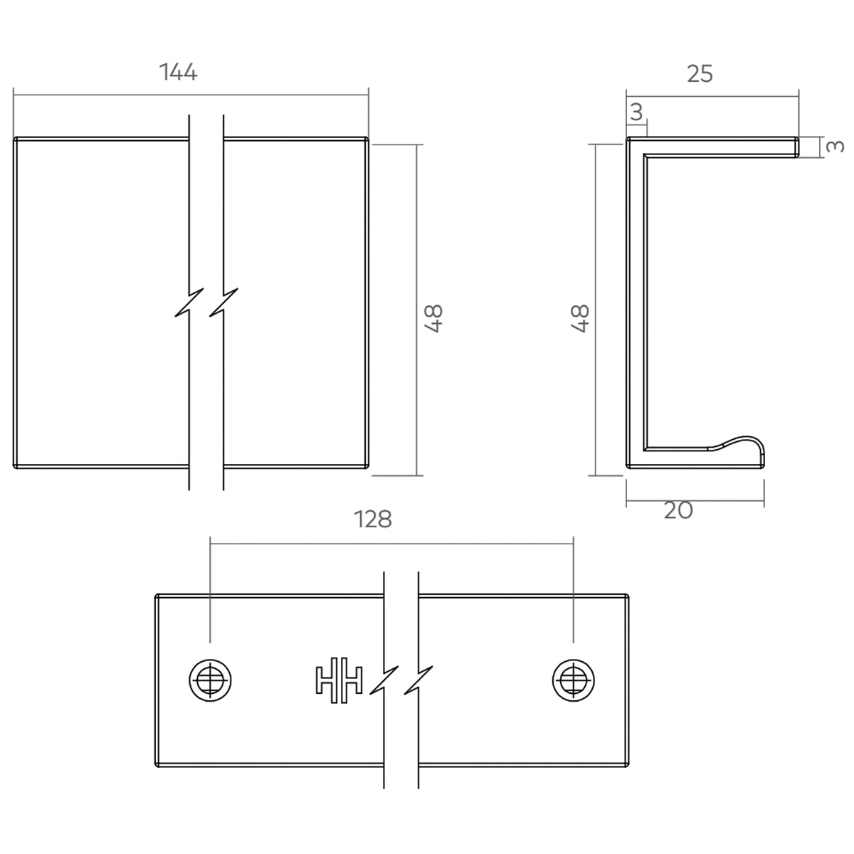 H&H AUSTIN PROFILE HANDLE 128HC 144x48x25 BNP - GAUSP128BN
