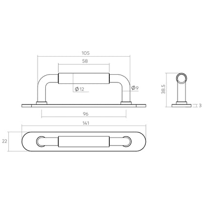 H&H OKUS PULL HANDLE & BACKPLATE 096HC 141x22x39 PCP - GOKP096CP