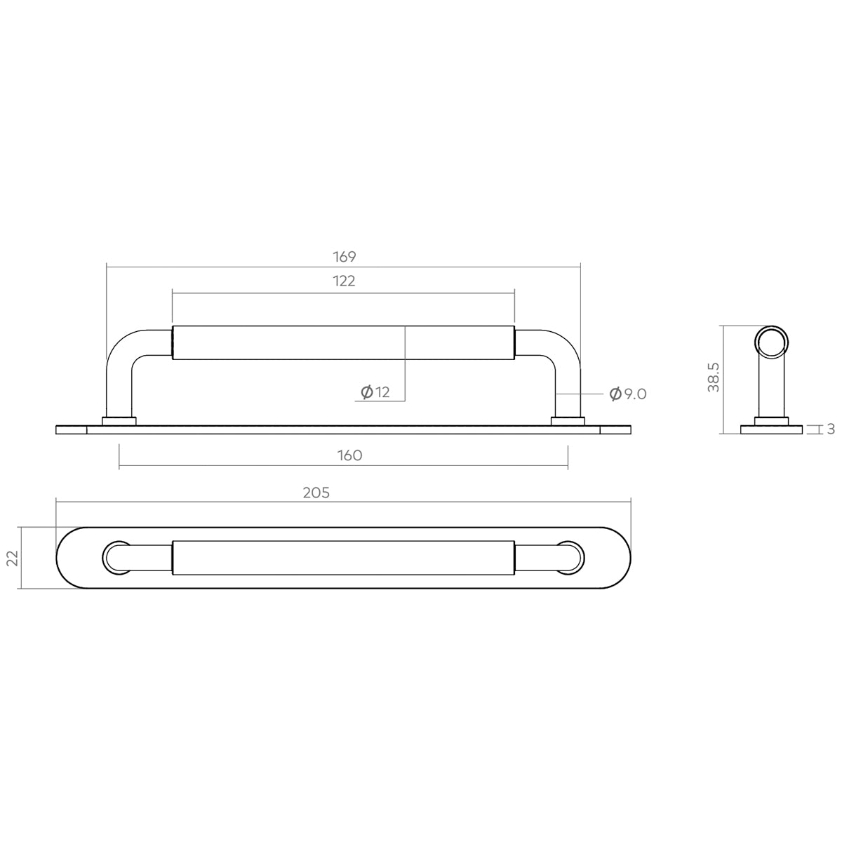 H&H OKUS PULL HANDLE & BACKPLATE 160HC 205x22x39 BNP - GOKP160BN