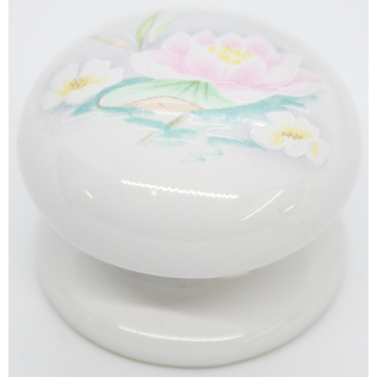 PORCELAIN KNOB D35 WHI/WATERLILLY by GRINDCO 464 LTD
