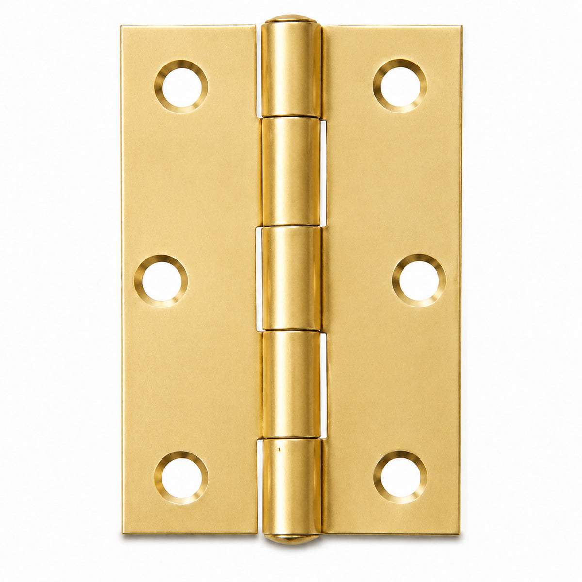 63 x 45mm electro brass plated steel butt hinge with fixed pin and six countersunk holes – sold in packs of 10 pairs