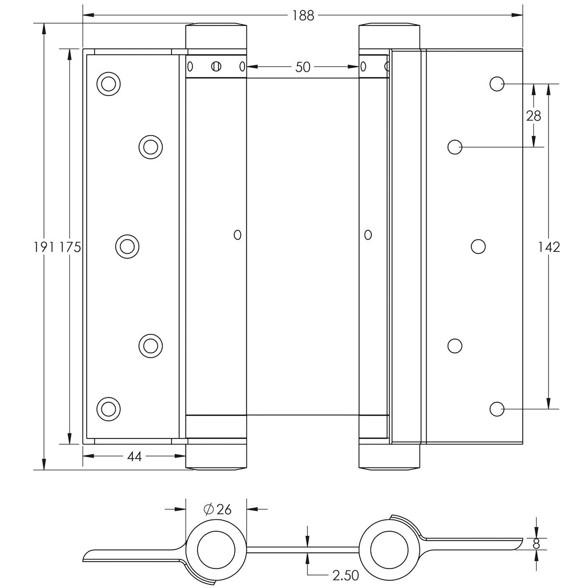 DOUBLE ACTION STEEL SPRING HINGE 175 GRY PR HG3005-7GY