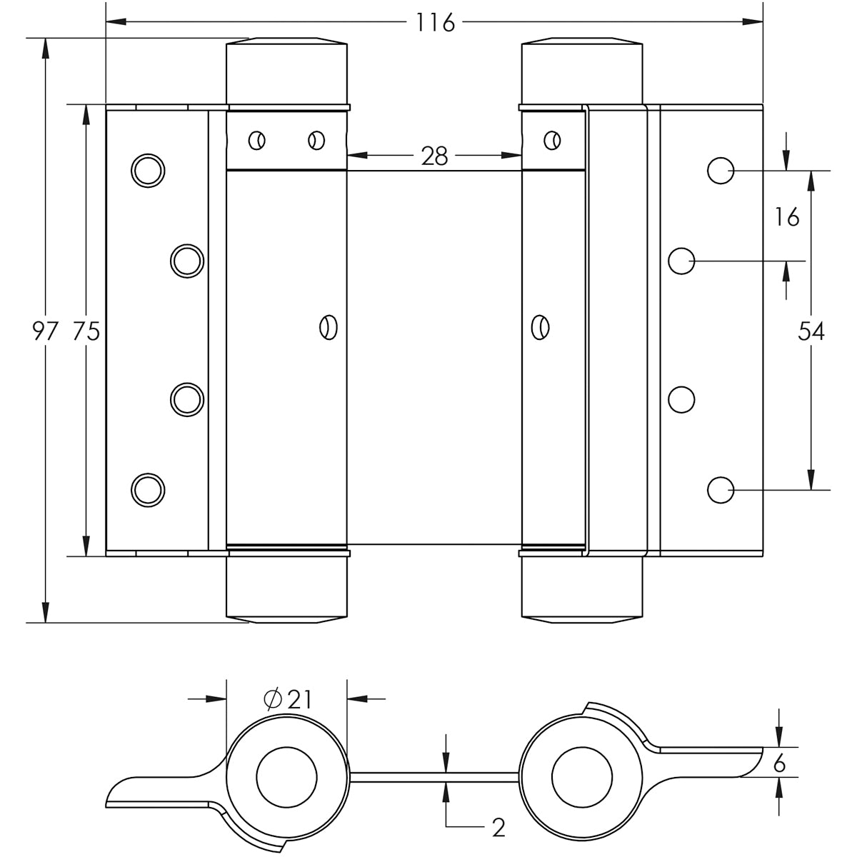 DOUBLE ACTION STEEL SPRING HINGE 075 GRY PR HG3005-3GY