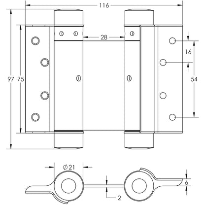 DOUBLE ACTION STEEL SPRING HINGE 075 GRY PR HG3005-3GY