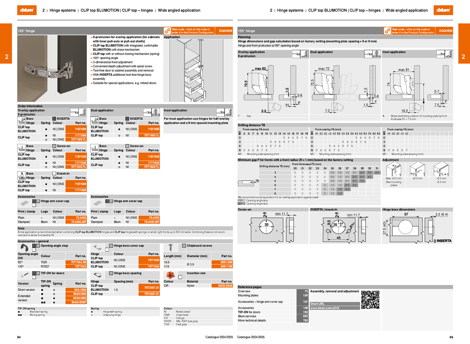 BLUM CLIP WIDE HINGE 155deg DUAL UNSPRUNG SCREW-ON by JULIUS BLUM UK LTD