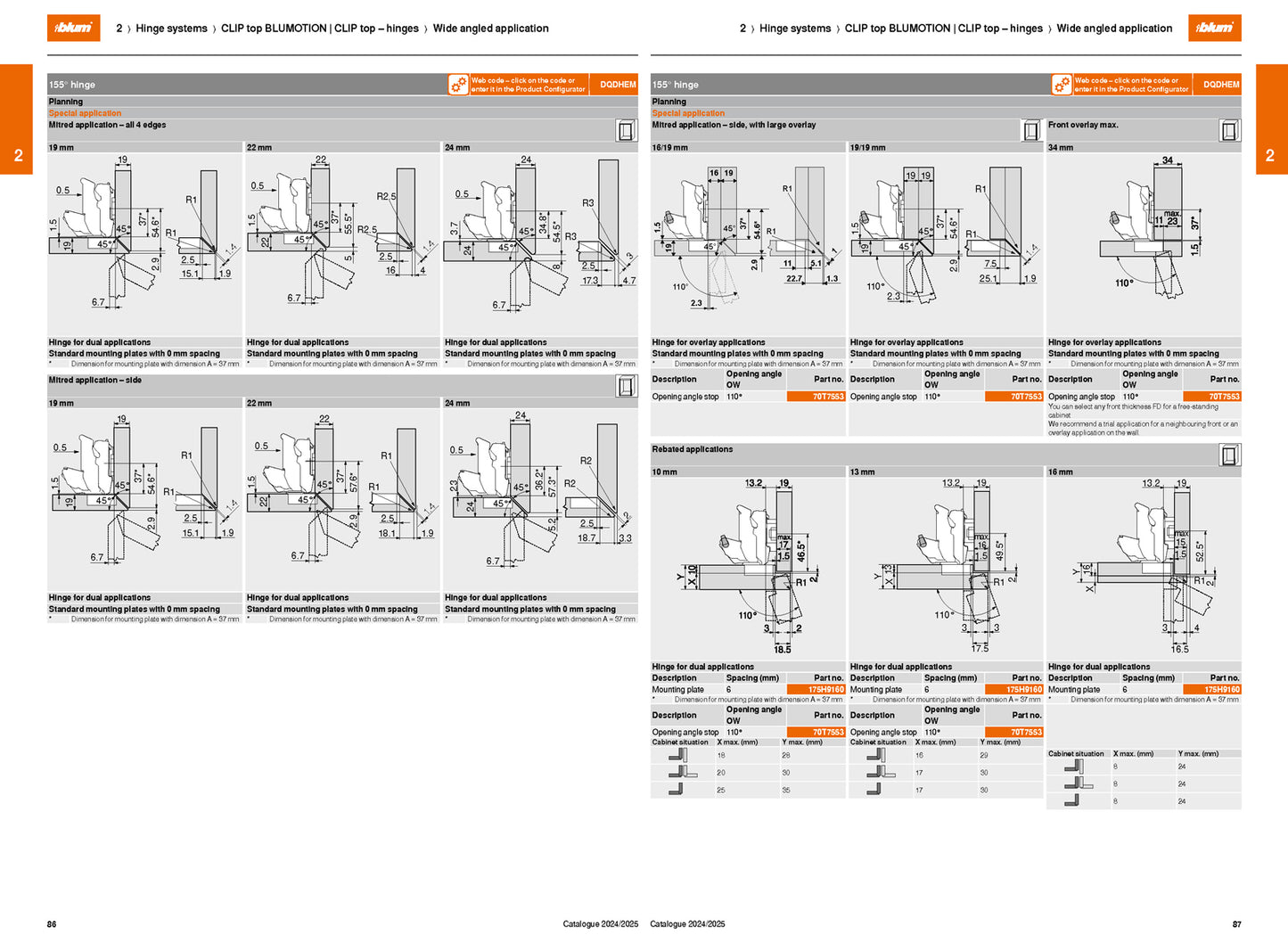 BLUM CLIP WIDE HINGE 155deg DUAL UNSPRUNG SCREW-ON by JULIUS BLUM UK LTD