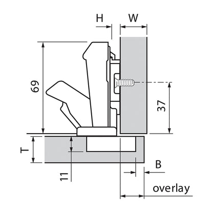 BLUM CLIP WIDE HINGE 170deg OVERLAY KNOCK-IN by JULIUS BLUM UK LTD
