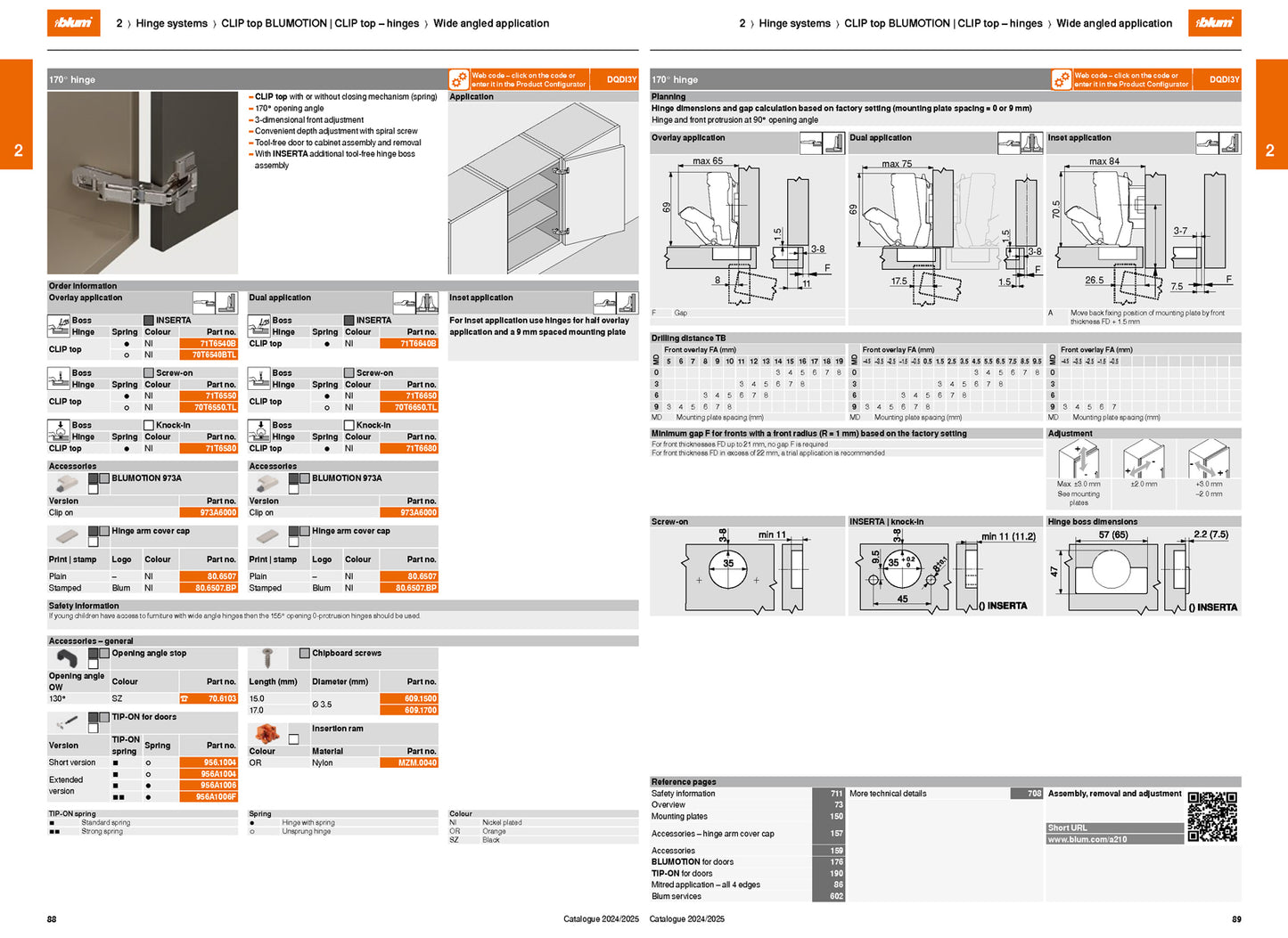 BLUM CLIP WIDE HINGE 170deg DUAL INSERTA by JULIUS BLUM UK LTD
