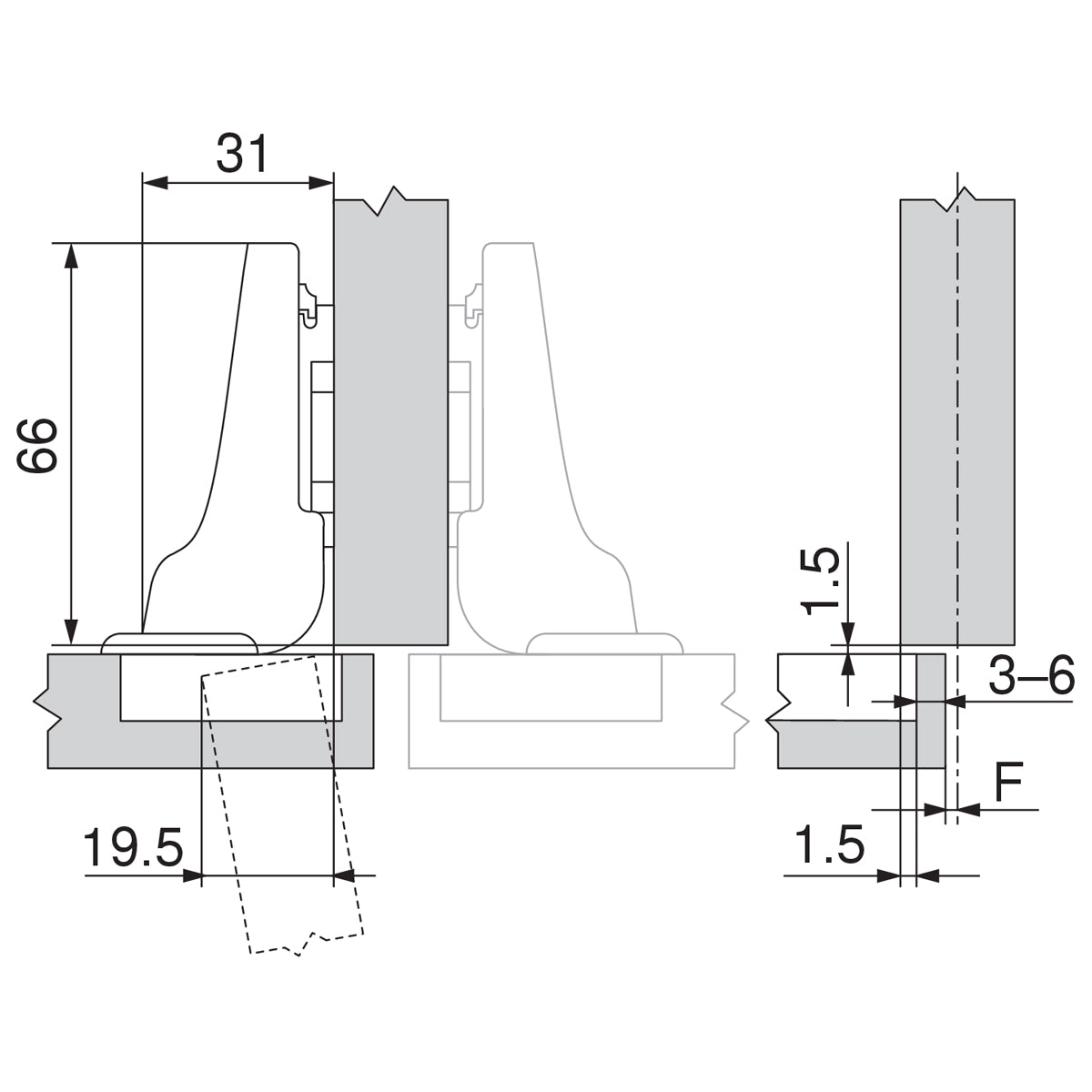 BLUM CLIP HINGE 107deg DUAL INSERTA by JULIUS BLUM UK LTD
