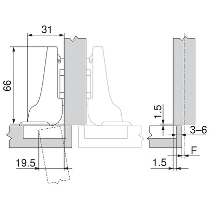 BLUM CLIP HINGE 107deg DUAL INSERTA by JULIUS BLUM UK LTD