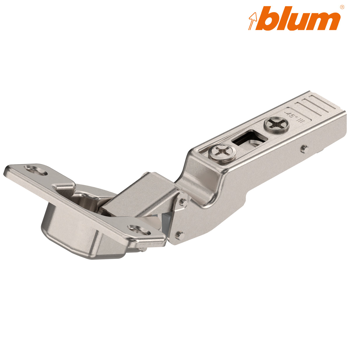 BLUM CLIP ANGLED HINGE -45deg lll MAX OVERLAY SCREW-ON by JULIUS BLUM UK LTD
