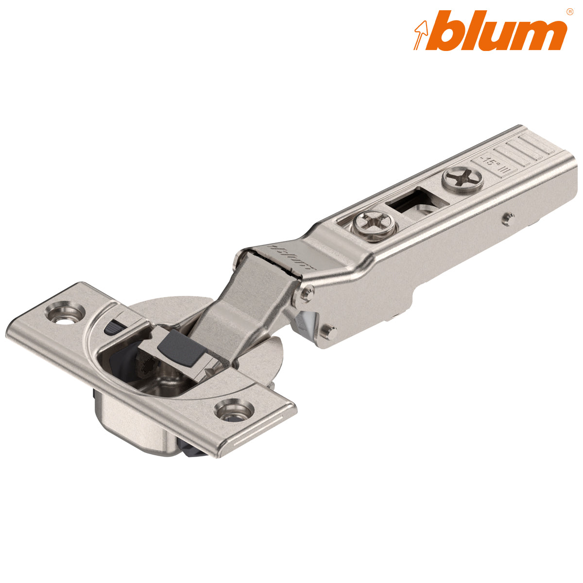 BLUM CLIP BLUMOTION ANGLED HINGE -15deg lll MAX OVERLAY SCREW-ON