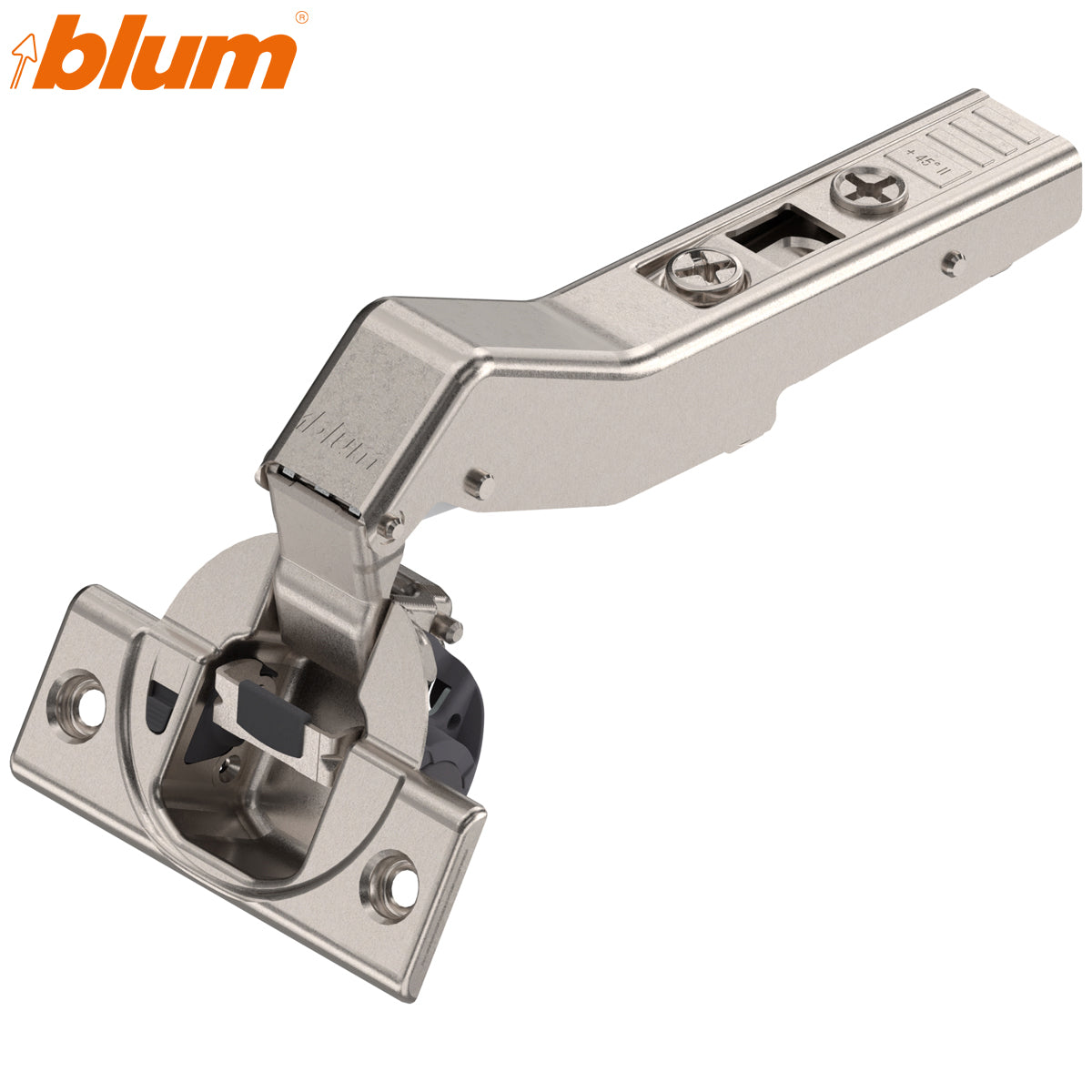BLUM CLIP BLUMOTION ANGLED HINGE 45deg ll OVERLAY SCREW-ON by JULIUS BLUM UK LTD