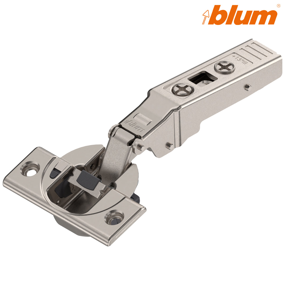 BLUM CLIP BLUMOTION ANGLED HINGE +15deg lll MAX OVERLAY SCREW-ON by JULIUS BLUM UK LTD