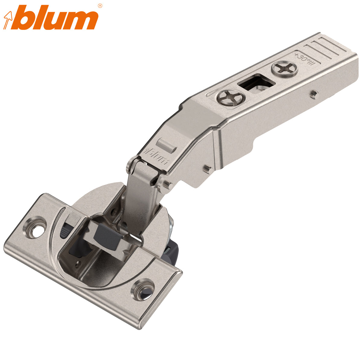 BLUM CLIP BLUMOTION ANGLED HINGE +30deg lll MAX OVERLAY SCREW-ON
