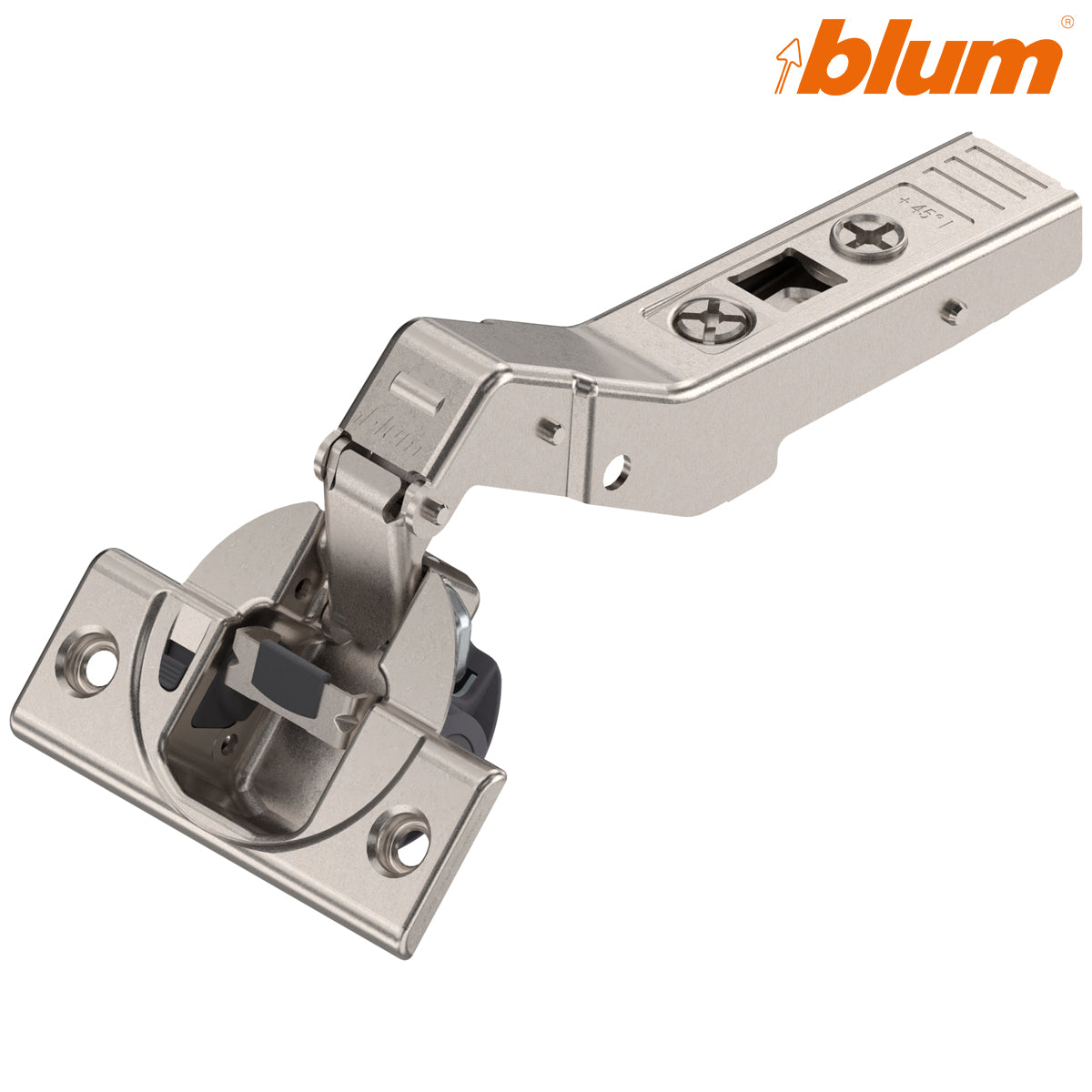 BLUM CLIP BLUMOTION ANGLED HINGE 45deg l 1/2OVERLAY SCREW-ON by JULIUS BLUM UK LTD