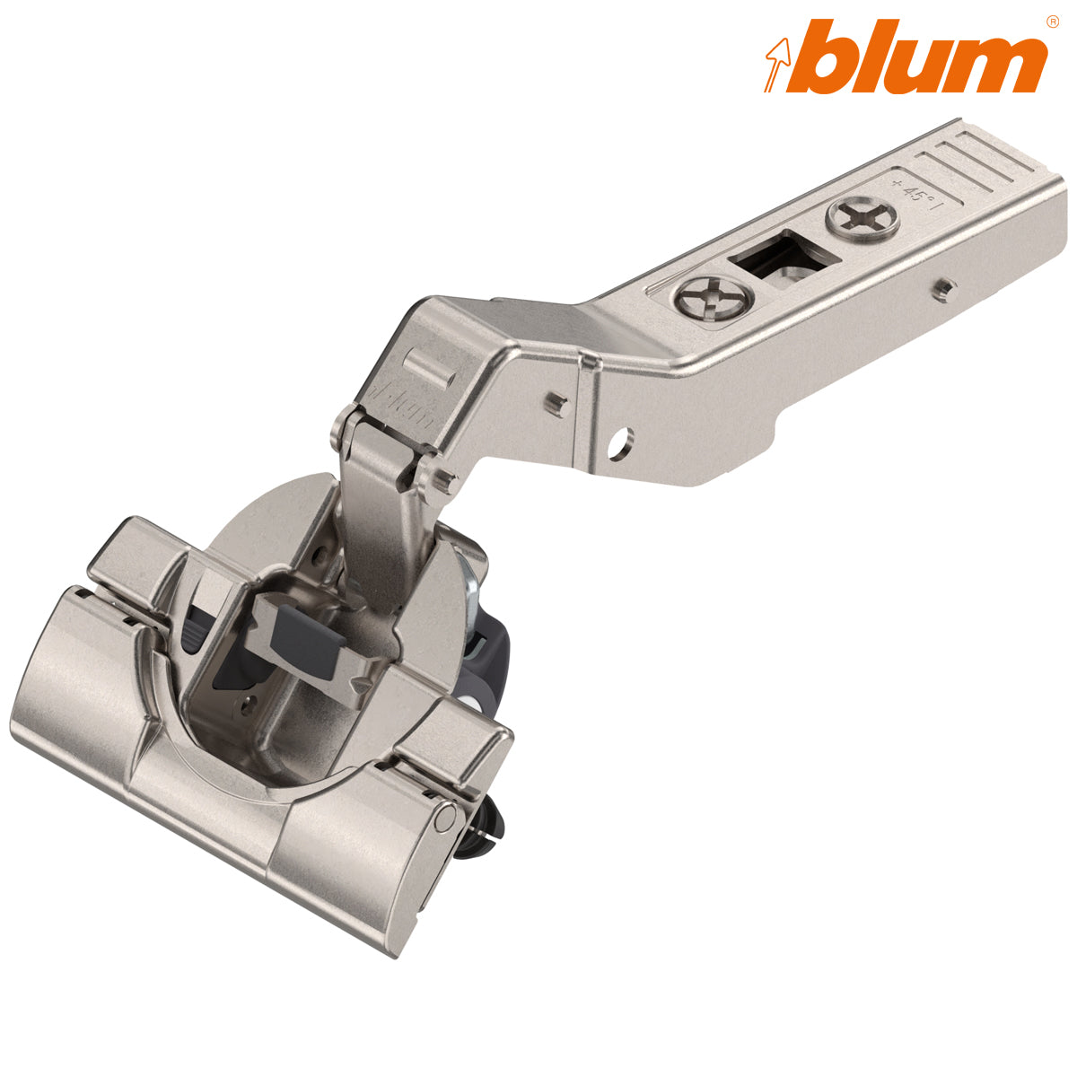 BLUM CLIP BLUMOTION ANGLED HINGE +45deg l 1/2OVERLAY INSERTA