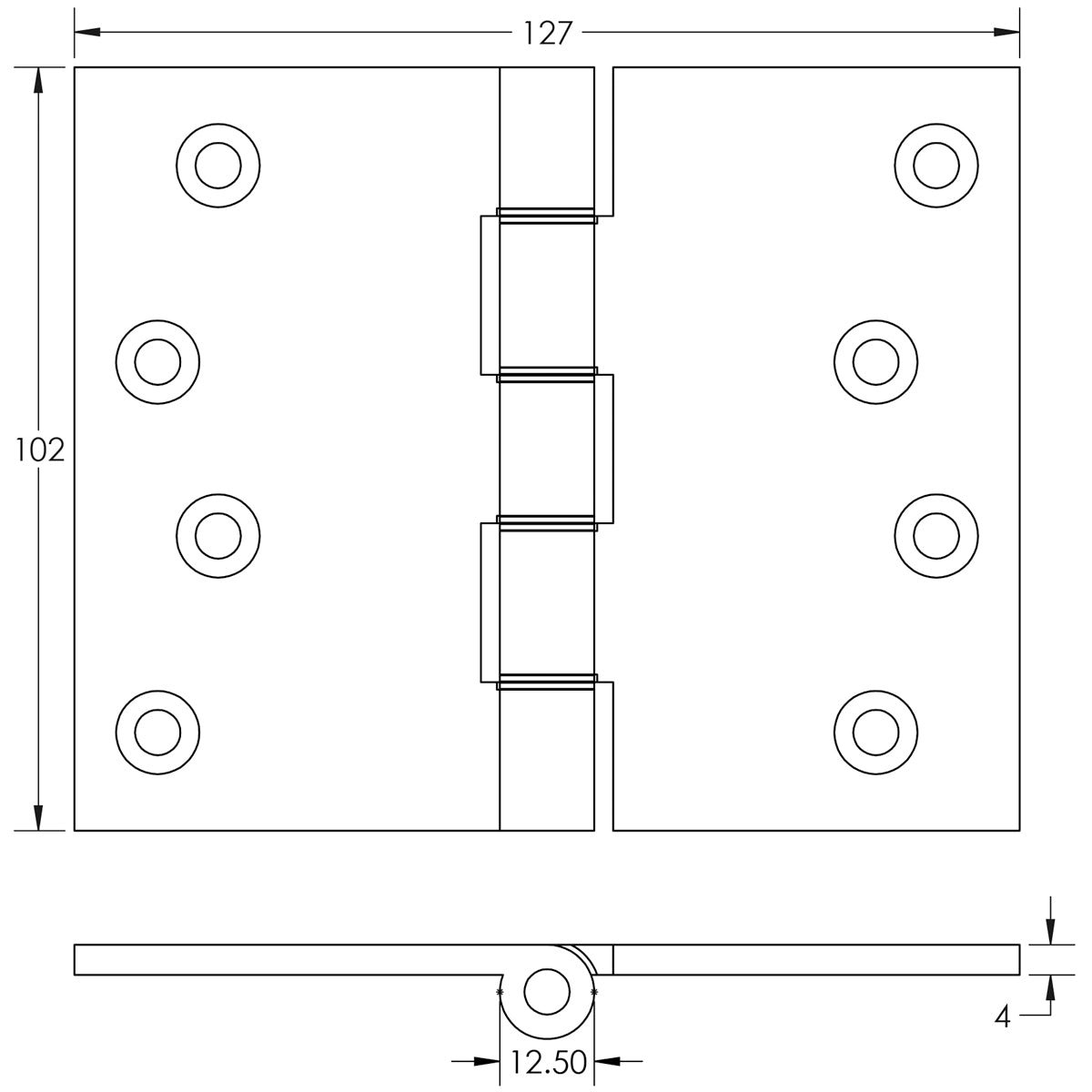 PROJECTION HINGE 102x125x3.5 BRS/PCP J9035PC