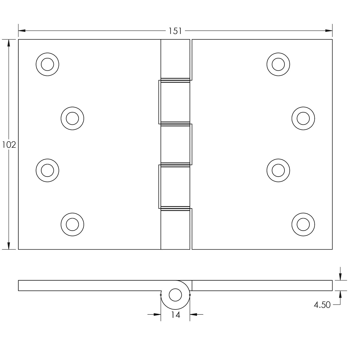 PROJECTION HINGE 102x151x3.5 BRS/SCP J9036SC