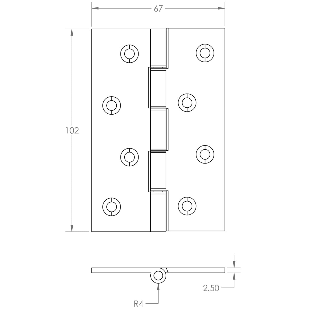 DOUBLE PHOSPHOR BRONZE WASHERED HINGE 102x67x2.5 PNP J9018PN