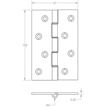 DOUBLE PHOSPHOR BRONZE WASHERED HINGE 102x67x2.5 PNP J9018PN