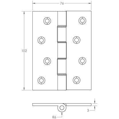DOUBLE PHOSPHOR BRONZE WASHERED HINGE 102x76x3mm PNP J9019PN