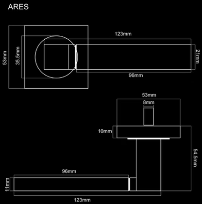 ARES LV HANDLE SQ ROSE 123x53 SN/CP