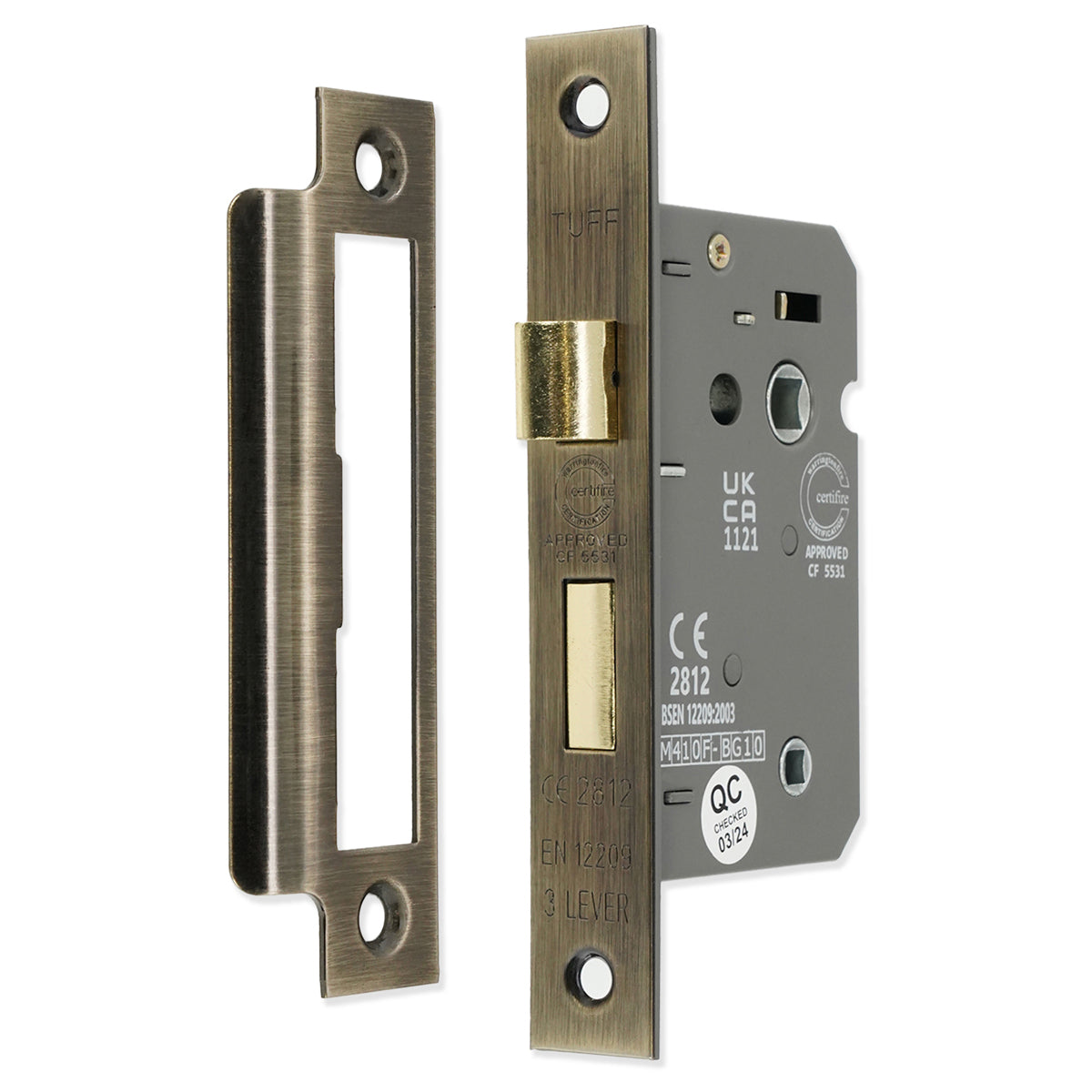 3 LEVER BATHROOM LOCK FD60 CE 150x63 ABR by Spira Brass