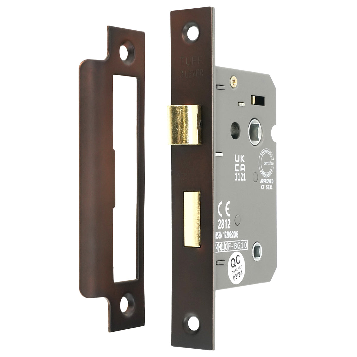3 LEVER BATHROOM LOCK FD60 CE 150x63 AGBZ by Spira Brass