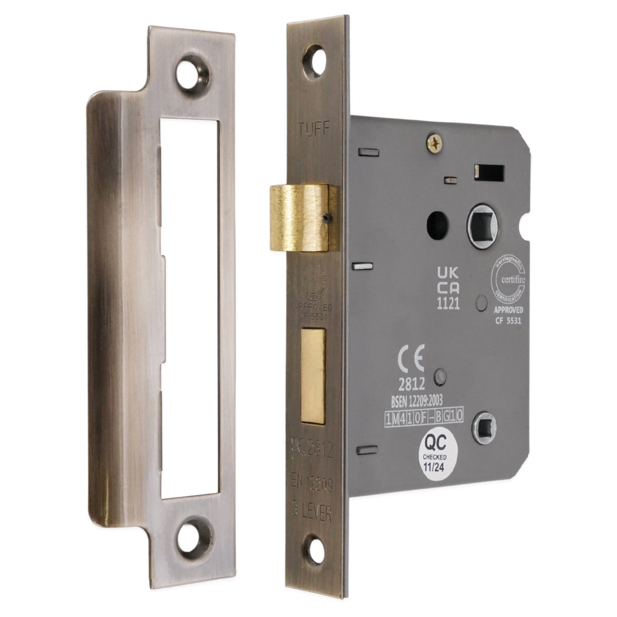 3 LEVER BATHROOM LOCK FD60 CE 150x76 AGBR by Spira Brass
