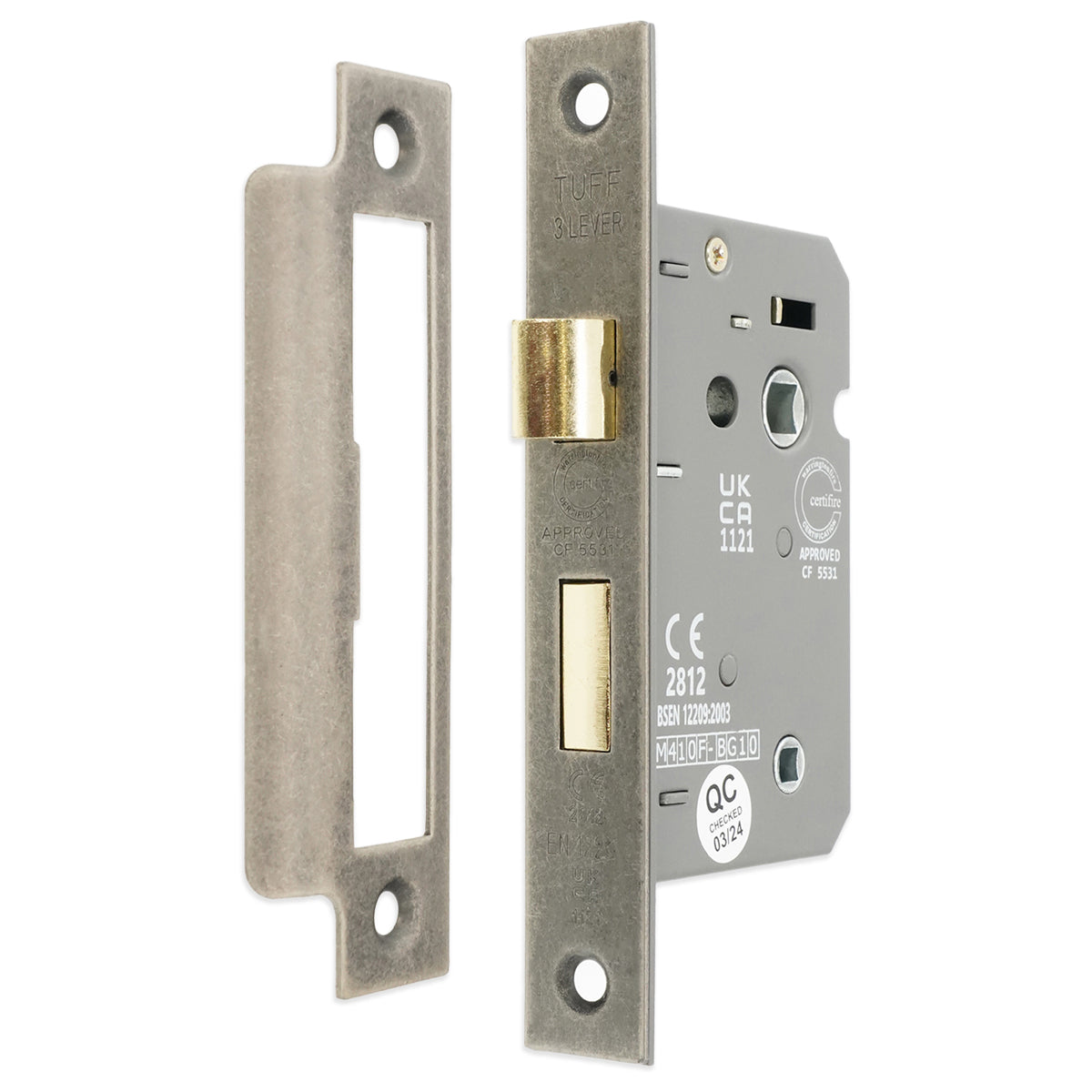 3 LEVER BATHROOM LOCK FD60 CE 150x76 PEW by Spira Brass