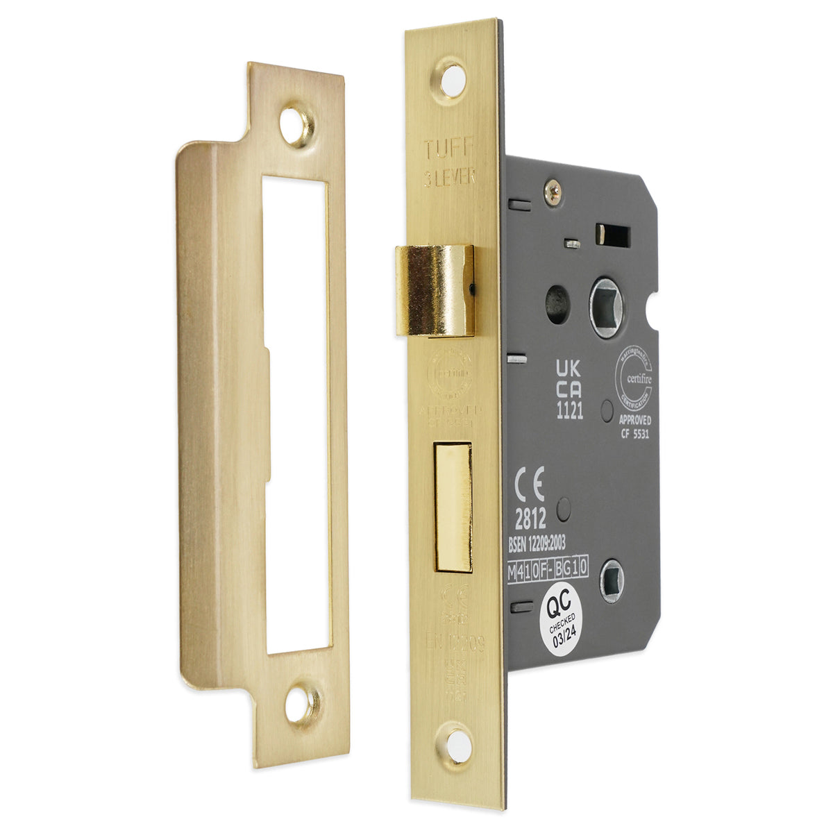 3 LEVER BATHROOM LOCK FD60 CE 150x76 SBR by Spira Brass