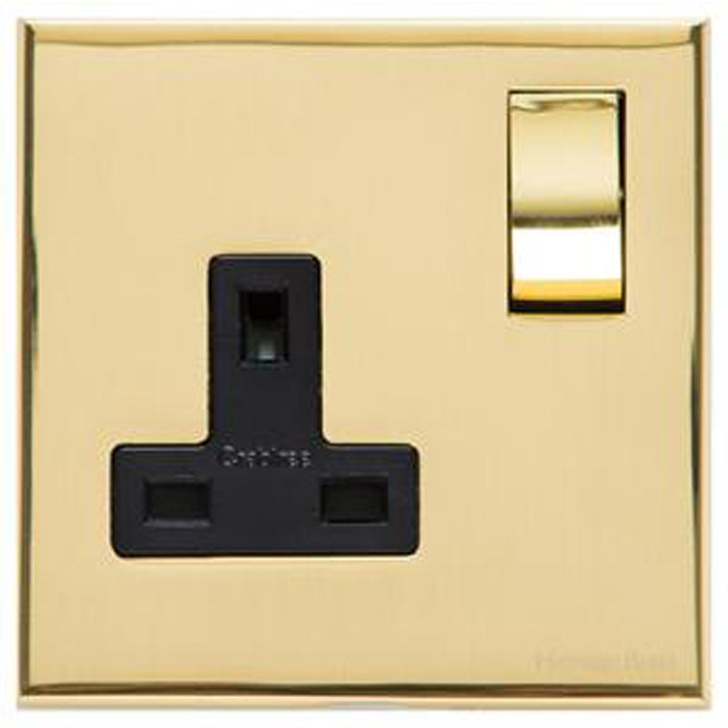 WINCHESTER 01 1G 13A SOCKET, 088x088mm POLISHED BRASS/BLACK by M MARCUS LTD